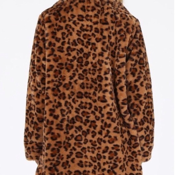 Faux Fur Fully Lined Leopard Print Coat w Notched Collar & Hand Pockets XL - Picture 5 of 9